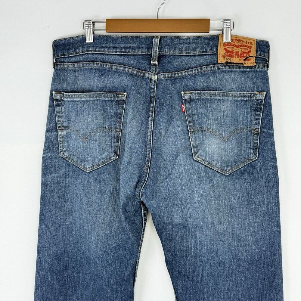 Levis 505 Mens Size 36 X 34 Blue Denim Zip Fly Jeans - Picture 5 of 12